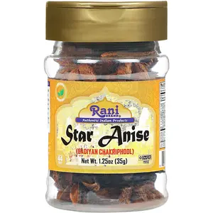 Rani Star Anise Seeds, Whole Pods (Badian Khatai) Spice 1.25oz (35g) PET Jar ~ All Natural | Gluten Friendly | Kosher | Vegan | Whole Chinese Anise Star Sun Dried Spice, Anis Estrella / Illicium Verum, Widely Used for Baking, Drinks, Cooking, and Tea