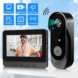 Wireless Video Doorbell with 4.3-inch Color Screen, Night Vision & Waterproof Design,2.4G Connectivity, Long Battery Life,Includes Chime & Accessories,for Valentine’s Day Gift