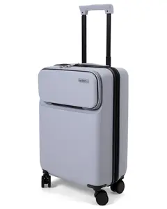 episou Japanese Carry-On Suitcase – S Size, Zipper Design, Front Laptop Pocket, 100% PC, TSA Lock, Grey