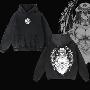 Retro Vintage Limited Edition Albedo - Overlord Anime Double Printed Oversize Lightweight Acid Washed Graphic Hoodie, Gift For anime lover Clothes Cotton Hoodies 3YZ NX9