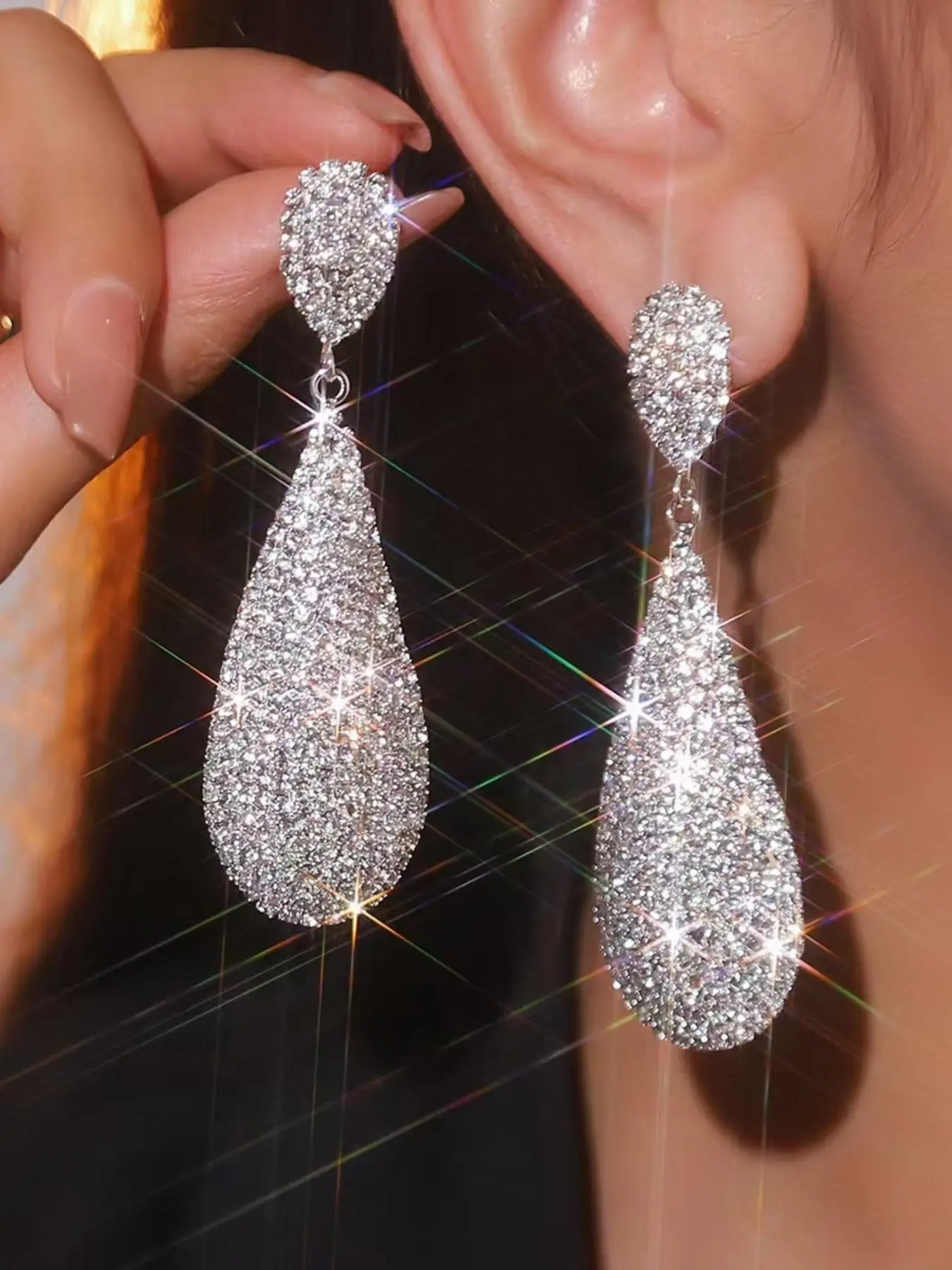 Water Drop Shaped Rhinestone Decorated Dangle Earrings, Elegant Jewelry for Party, Daily Clothing Decor, Trendy All-match & Exquisite Jewelry for Birthday Gift, Jewelry Gifts, High Quality Earrings