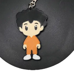 Custom Luigi Mangione Character Keychain in Orange and White Design