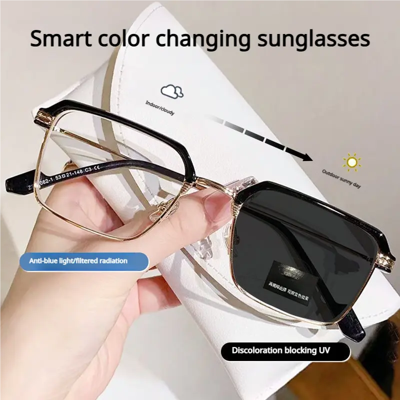 CYK-Smart Progressive Reading Glasses with Photochromic Lenses, Auto Zoom Multi-Focus Technology, UV Protection & Blue Light Blocking, Indoor Clear & Outdoor Sunglasses, Unisex Modern Youthful Style