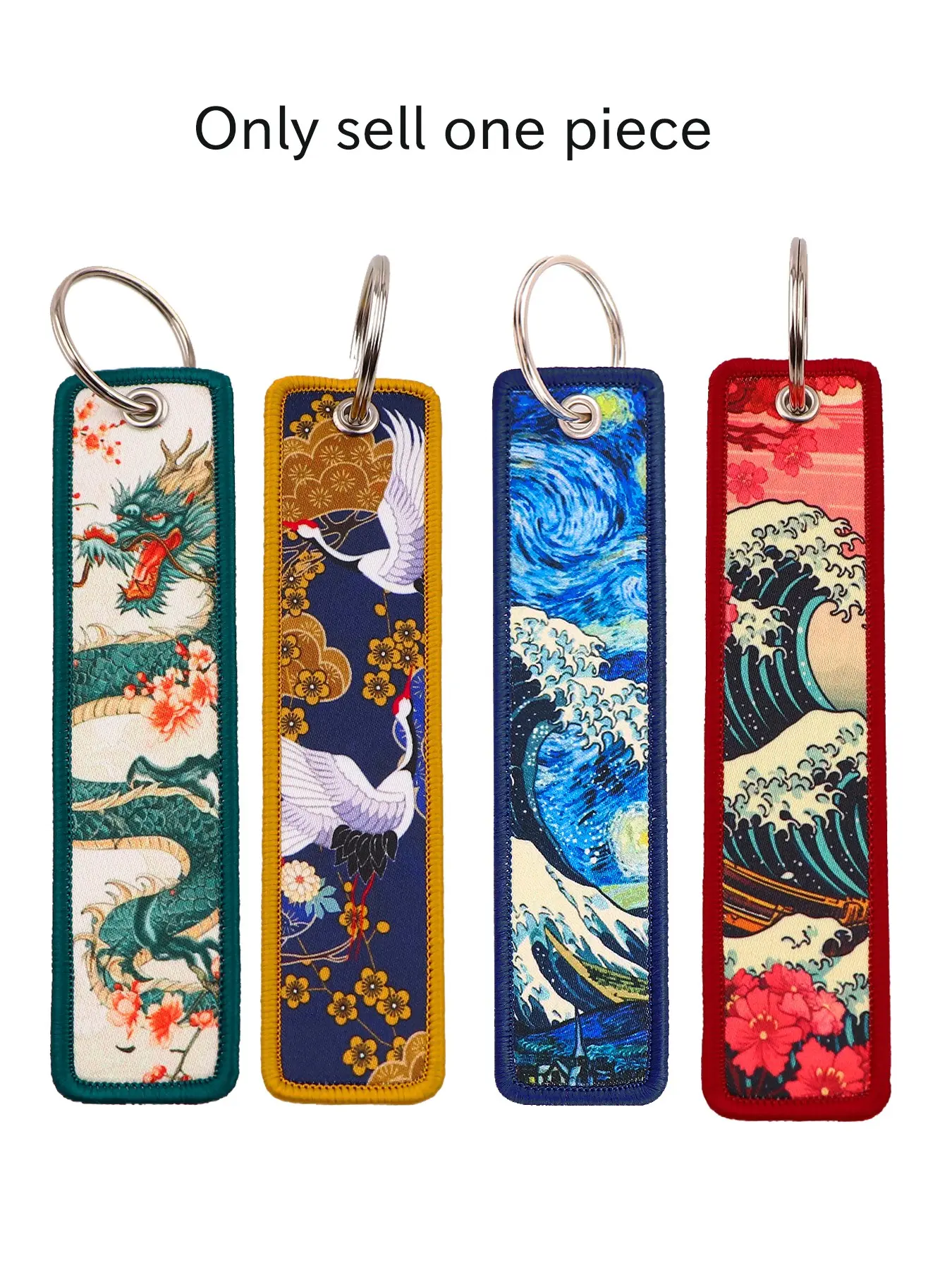 1pc Creative Dragon Crane Wave Embroidered Decorative Keychain For Bags, Keychain For Purse, Fashionable Bag Decoration Accessory, Keychain Accessories, Key Rings, Portable Ornament, Perfect Gift for Friends, Keychain Bag Charm