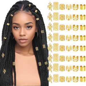 48 count Hair  For Braids Accessories Metal Hair Cuffs Adjustable Hair Clips For Braids Hair Rings Hair Jewels Loc Accessories For Black Women Men Dreadlock Accessories
