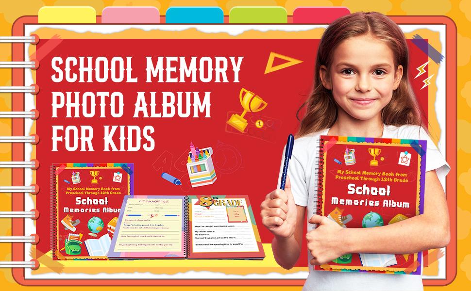 School Memory Book Preschool Back to School Gifts Keepsake for Kids Scrapbook Photo Memories from Preschool Through 12th Grade with 14 Pocket for Storage Portfolio Every Grade Pictures Campus Back to School Season Supplies