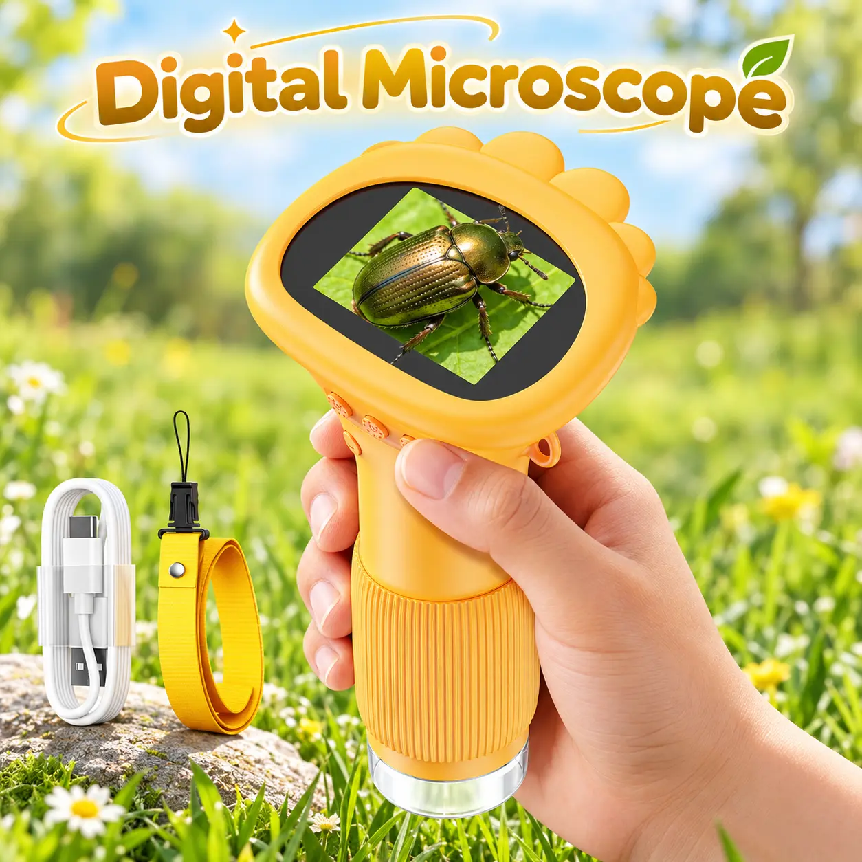 ASPOVEN Kid Microscope, 2" IPS Screen 1000X Handheld Digital Microscopes HD Portable Mini USB Microscope Camera,STEM Educational Science Toys,PC Compatible,Christmas & Birthday Gifts for Age 5 6 7 8 9 10 11 12 Girls & Boys