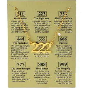 Angel Number Necklace 111 222 333 444 555 666 777 888 999 Necklace with Cubic Zircon Lucky Number Pendant Choker Numerology Jewelry Birthday Gift