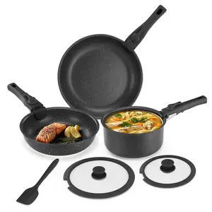 Sweetcrispy 6-Pot 17-Piece Cookware Set Durable Non-Stick Pots and Pans with Titanium Coating Reinforced Die-Cast Aluminum High-Quality Silicone Lids for Easy Cooking