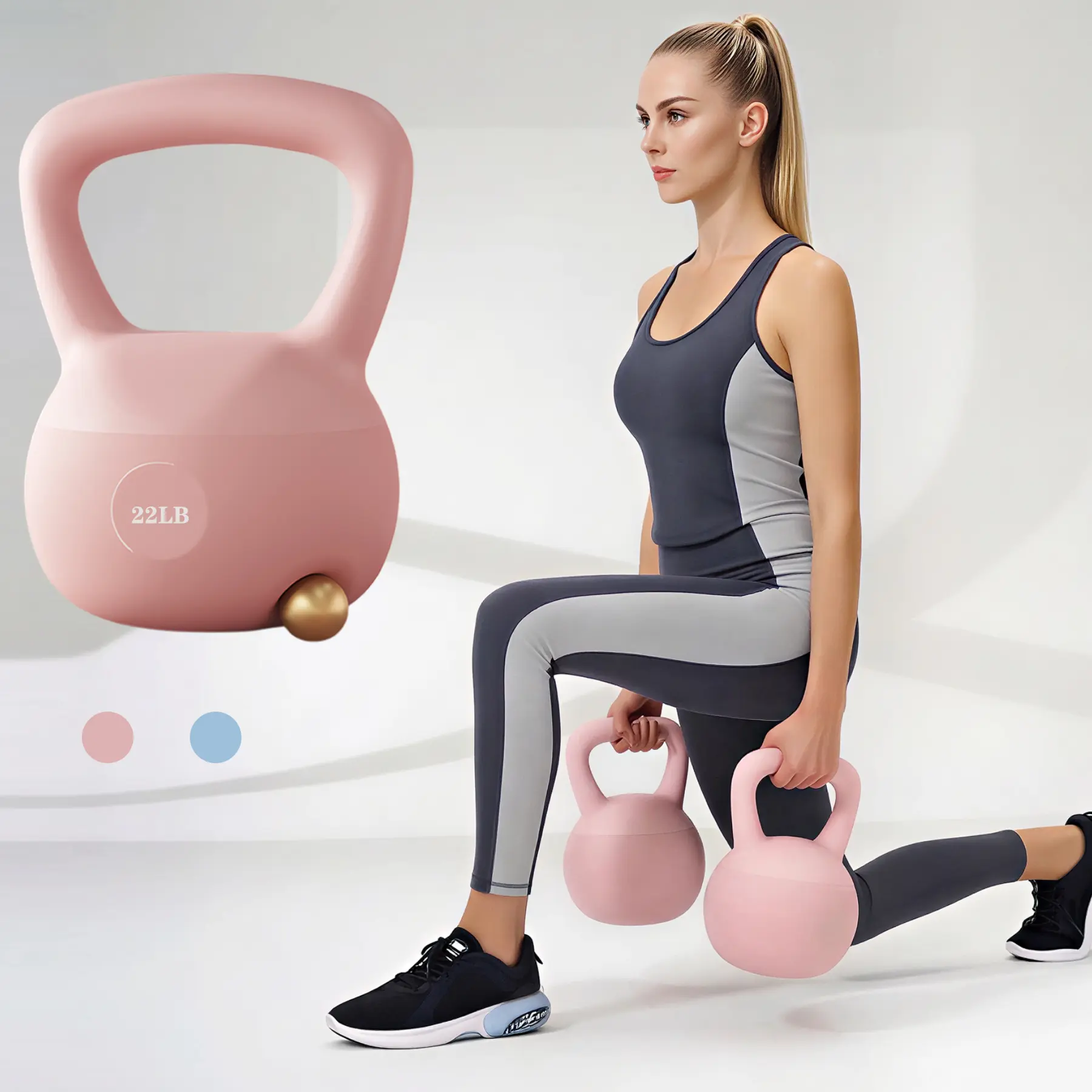 Unisex Soft PVC Kettlebell Sets with Wide Anti-Slip Handle - Home Gym Kit, Workout Gear, Compact Fit, Quiet Apartment Use, 17 lb/22 lb Safety-Guaranteed Strength Training Equipment for Home Workouts Beginners