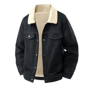 Men's Black Suede Shearling Jacket - Vintage Suede Style, Fleece Lining, Everyday Comfortable Jacket
