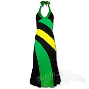 Jamaica Long Alter Dress Black, Yellow, Green Stripes, Jamaica Flag Colors