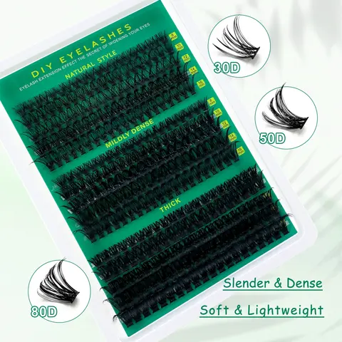 30D+50D+80D false eyelashes are natural, comfortable, breathable, thick and durable, with 300 clusters of fine-stemmed eyelashes, which are suitable for beginners' daily life & dating & partying at home or out, DIY Eyelash Cluster