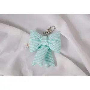 happi & co. mini baby teal gingham puffy ribbon keychain