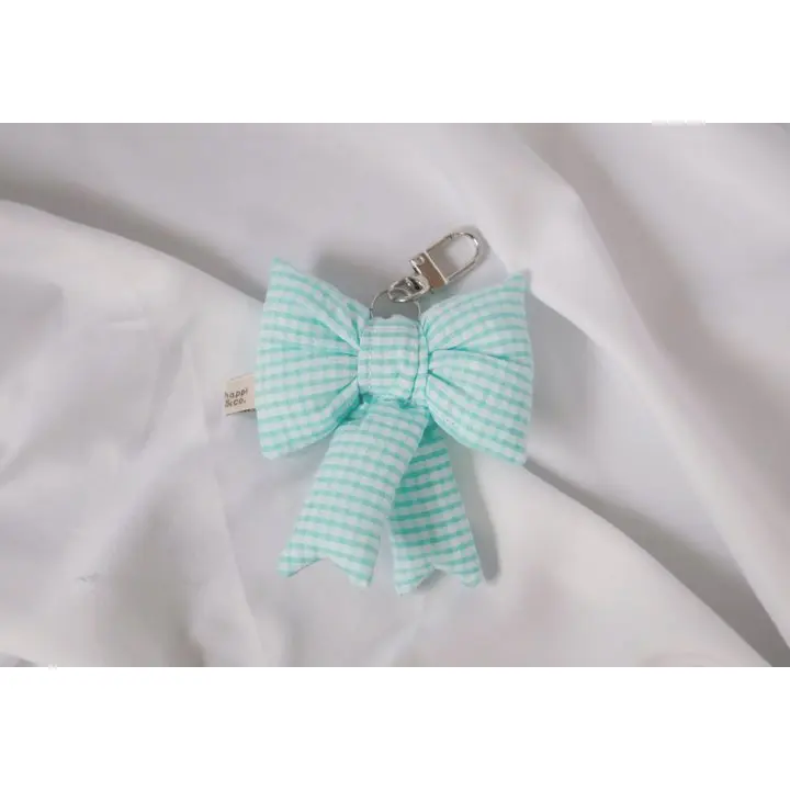 happi & co. mini baby teal gingham puffy ribbon keychain