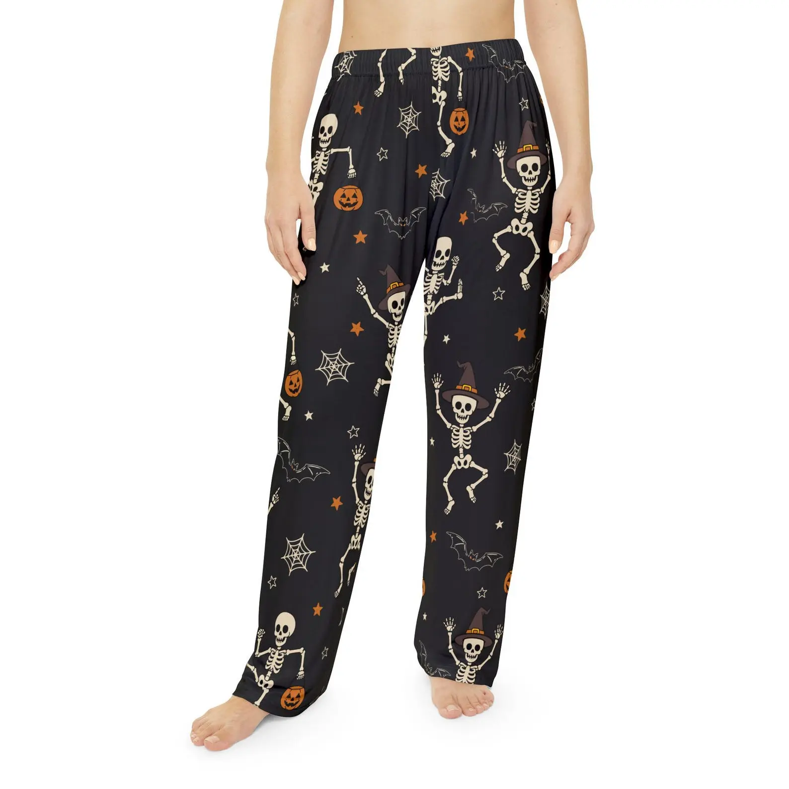 Halloween Skeleton Pajama Pants, Spooky Bone Lounge Pants, Dancing Skeleton Pumpkin Bat Sleepwear, Black Halloween Pajamas, Witchy Fall Lounge Bottoms, Unisex Gift