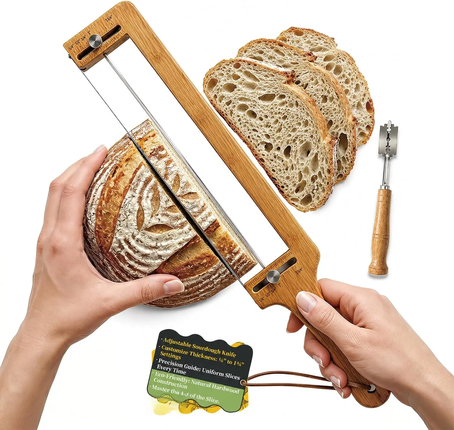 Bread Slicer-Adjustable Bread Knife with Bread Lame for Sourdough Bread | Bread Knife for Homemade Bread, Adjustable Bread Slicer, Bread Cutter with Slicing Guid,304 Stainless Steel Sharp Blades