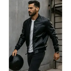 Men’s leather jacket with a motorcycle-inspired flying baseball collar; suitable for business-casual sports and everyday wear; fits men of all ages; ideal for spring and autumn; casual fit. GARMENTARY