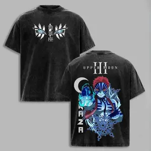Akaza Upper Rank 3 Demon Slayer V2 Vintage Washed T-Shirt, Manga Villain Graphic Tee, Heavy Cotton Retro Streetwear Top for Anime Fans