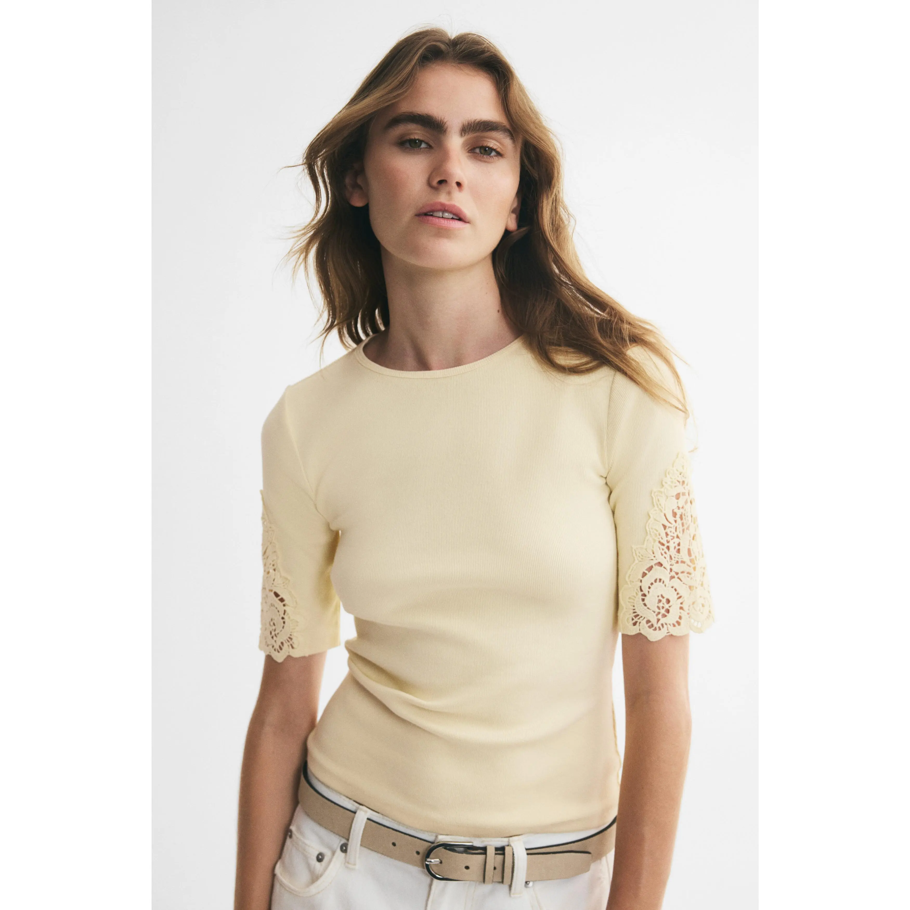 H&M Ribbed lace-inset top