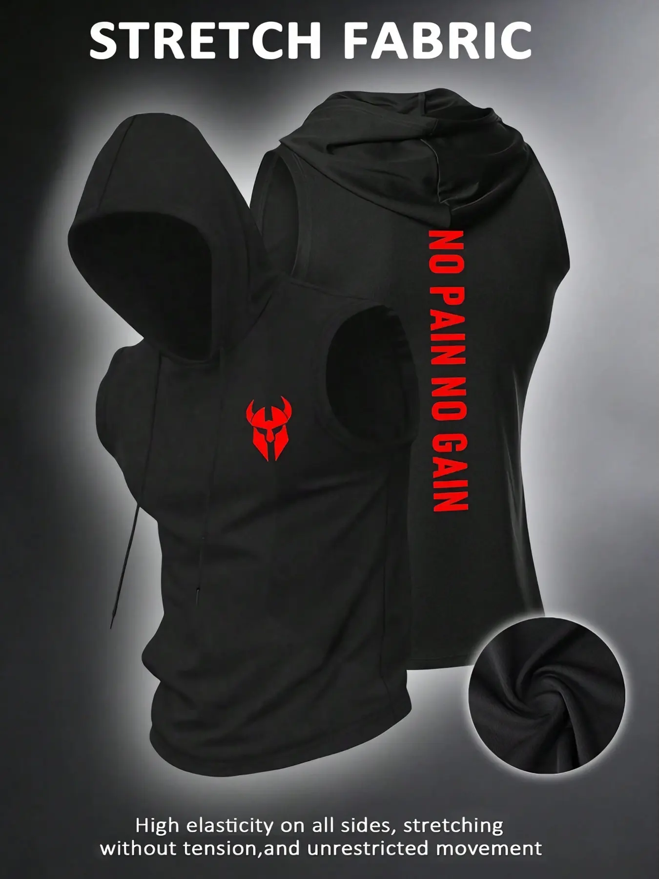 Men's Sleeveless Hoodie Gym Top, High Elastic Fabric, Motivational Print, Summer Training, Trendy Fitness Wear, Daily Casual, Casual Sports Tops