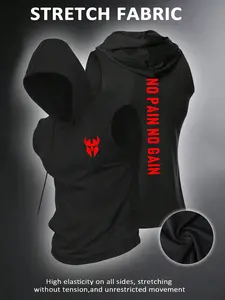 Men's Sleeveless Hoodie Gym Top, High Elastic Fabric, Motivational Print, Summer Training, Trendy Fitness Wear, Daily Casual