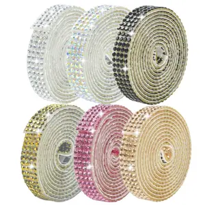 6PCS Self-Adhesive Crystal Rhinestone Ribbon Diamond Bling Ribbons Stickers 6 Rolls Bedazzling For DIY Crafts Shoes Phone Cases Decoration