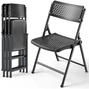 Folding Chair 4 Pack, Foldable Portable Chair with Breathable Molded Plastic Mesh Back & Seat, Sturdy Metal Frame Support up to 400lbs, Indoor Outdoor Foldable Chair for Party,Dinnig,Events,Black