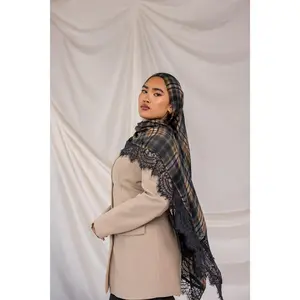 VELA Black Chantilly Plaid Print Modal Hijab