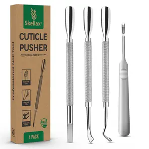 Cuticle Pusher 4PCS - Double Ended Sharp Edge Set for Salon Quality Stainless Steel Metal Manicure, Pedicure & Nail Polish Remover Tools