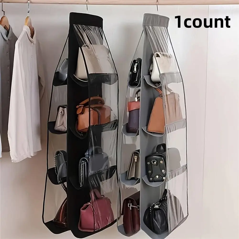 Hanging Bag Organizer, 1 Count 8-pockets Hanging Bag Storage Rack, Space Saving Compact Bag Holder, Home Organizer for Closet, Wardrobe, Bedroom, Living Room, Pouch Holder, Bags Holder