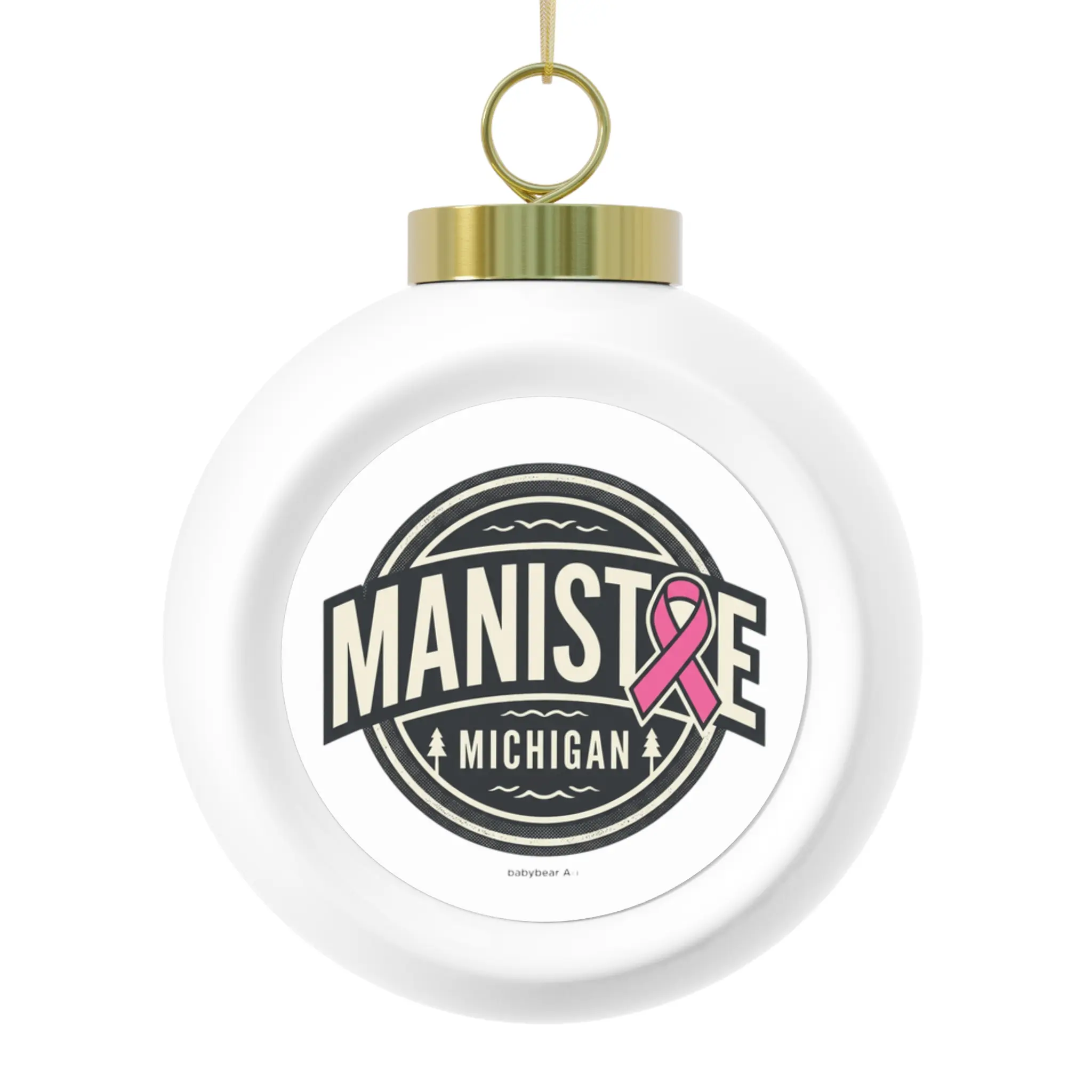 Manistee Michigan Ribbon Logo Christmas Ball Ornament | Holiday Floral Pattern Ornament
