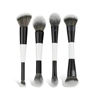 4 Pcs Dual-Ended Makeup Brushes Set, Multifunctional Cosmetic Brush Kit for Blush Foundation Powder Highlighter Contouring, Gift for Women & Girls, Soft, Face Makeup Brush, Beauty Duo Brush