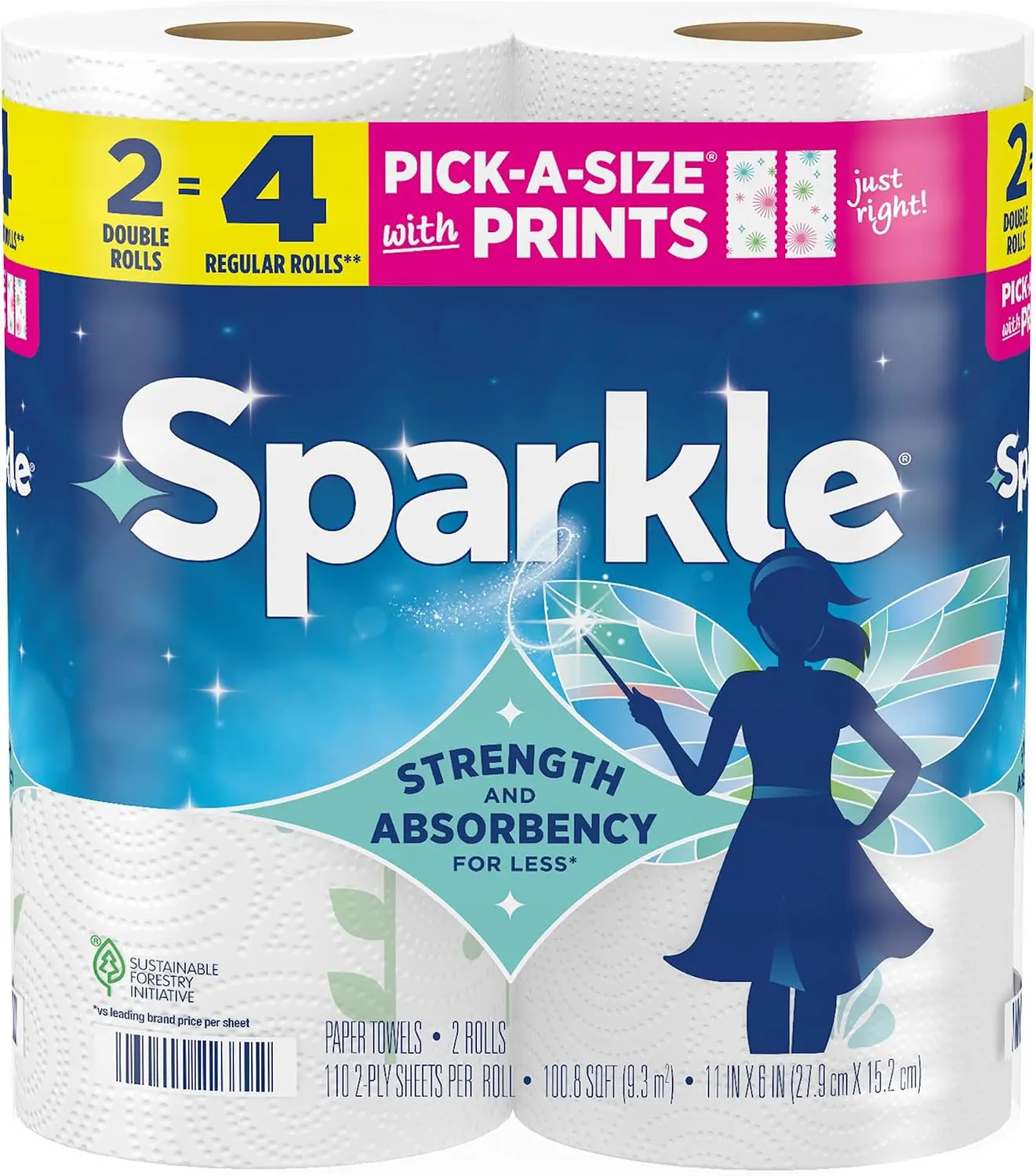 Pick-A-Size Paper Towels, Spirited Prints, 2 Double Rolls, Strong 2 Ply Towels for Kitchen Cleanup and Everyday Messes