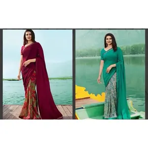 INDIAN LAUNCHING REGULAR BASE PRINTED SAREE & UNSTITCHED BLOUSE GREEN & MAROON