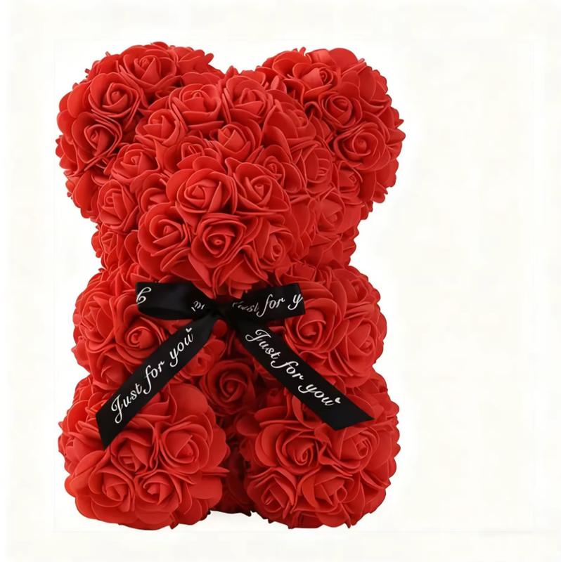 Valentines Bear Cute Gift - Rose Teddy Bear with Heart Card and Black Bow - Perfect for Valentine's Day Presents