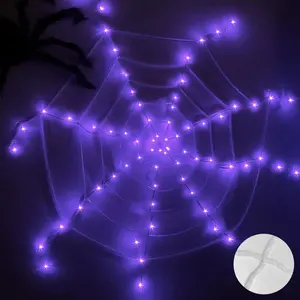Large Light Up Cobweb Halloween Display Prop with 144 Purple LED Lights - Decor, Ornaments