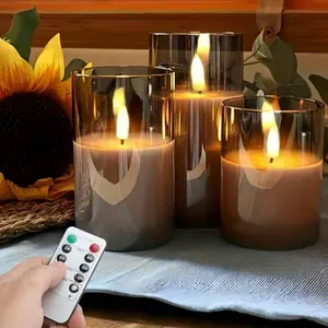 3pcs Flameless Candle Lamp Set,Remote Control Premium Grayelectronic Candles,Birthday Wedding Props,Remotecontrolled Candles, Suitable For Home, Bedroom,Wedding.Proposal, Christmas, Halloween, Company Dinner Party candle warmer lamp floating