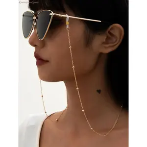 Beaded Metal Glasses Chain with Ball Decor, Minimalist Style Anti-slip Strap. Dual-use for glasses and masks, chic daily accessory for women and girls, suitable for casual wear, travel and outdoor activities.
