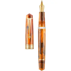 P20 Piston Fountain Pen Amber Resin, Iridium Extra Fine Nib Gold Trim Smooth Writer Collection with Case Set