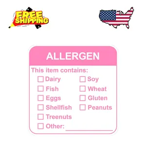 Allergen Warning Stickers,MeshaKippa 2x2 300pcs Square Pink