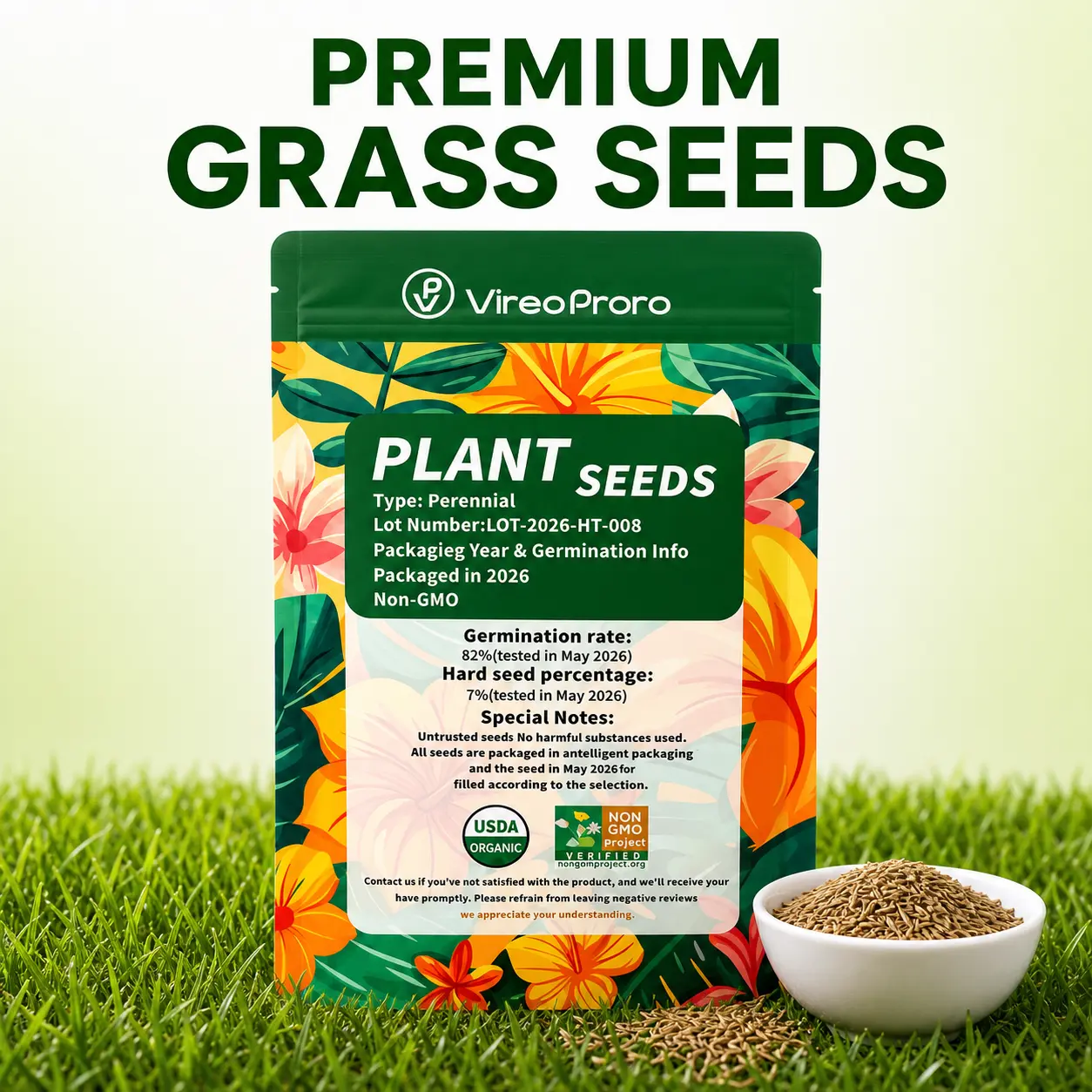 Premium Grass Seed Mix - Perennial Lawn Seed for Full Sun & Partial Shade, Durable Low-Maintenance Green Grass for Lawns