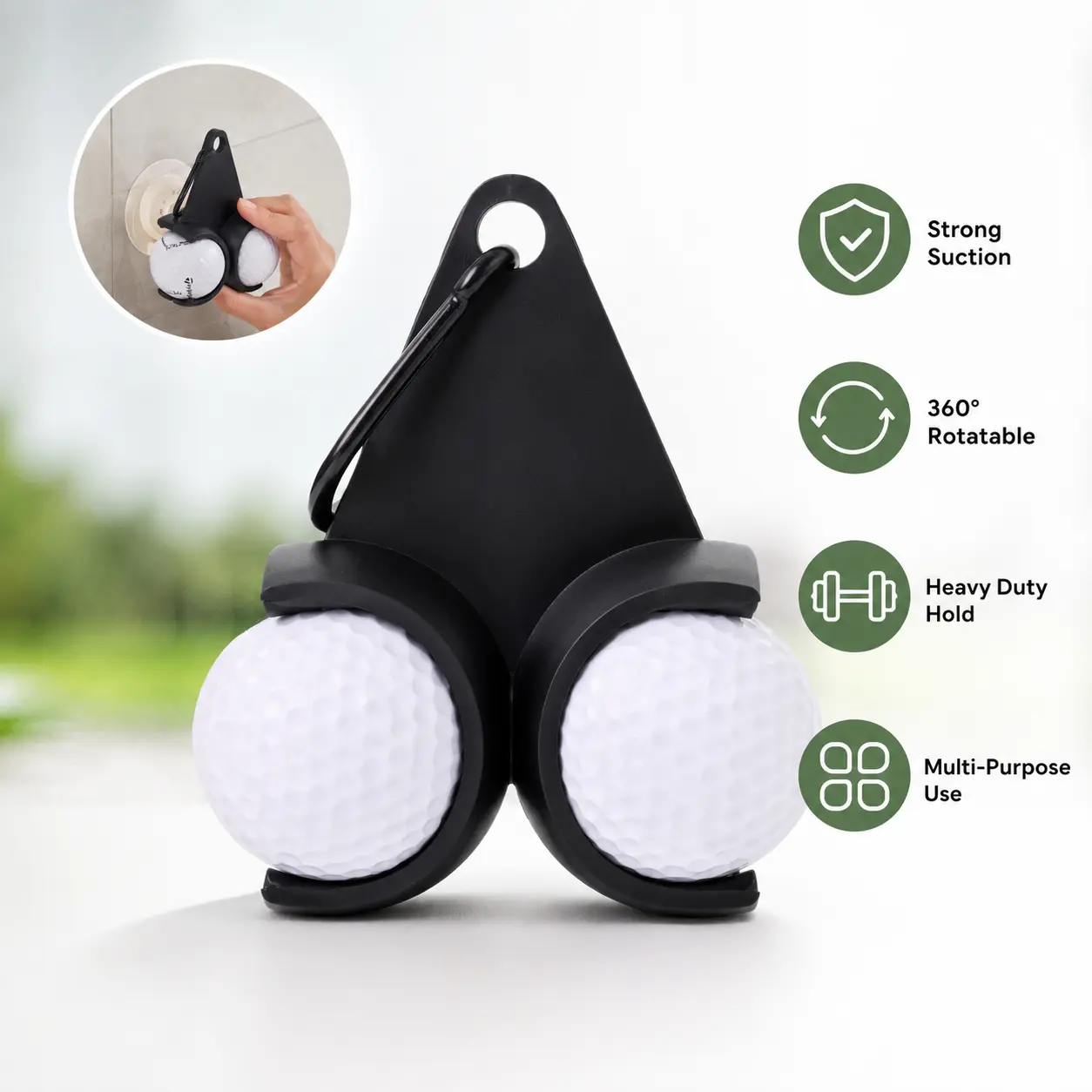 1 Count, Triangle Golf Double Ball Holder Clip, Black Printed Portable Carabiner Hanger for Carrying Golf Balls During Outdoor Golfing