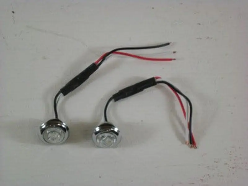 (2) Custom Mini 3/4" Round Red 3 LED Stop Turn Tail Lights /Clear Lens / Grommet