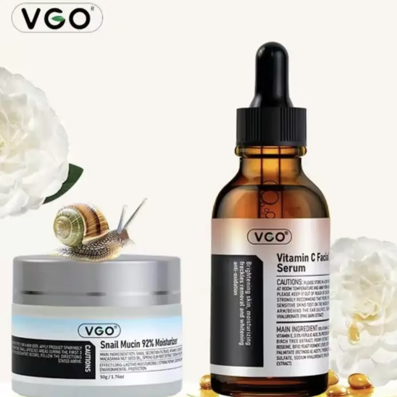 VGO Skincare Set, Vitamin C Essence, Snail Mucin 92% Moisturizing Cream One-step daily skincare