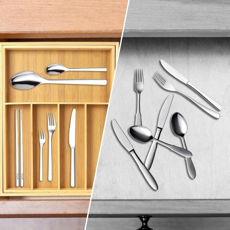 [New Deal] Expandable Bamboo Drawer Organizer 7 Compartments Adjustable for Utensils Silverware Kitchen Living Room Bedroom Eco-Friendly Premium Gift Boxes