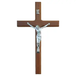 7.8 Inch Wooden Wall Cross Decor Hand Carved Catholic Home Decoration for Table or Wall Hanging Gift for Baptism Birthday