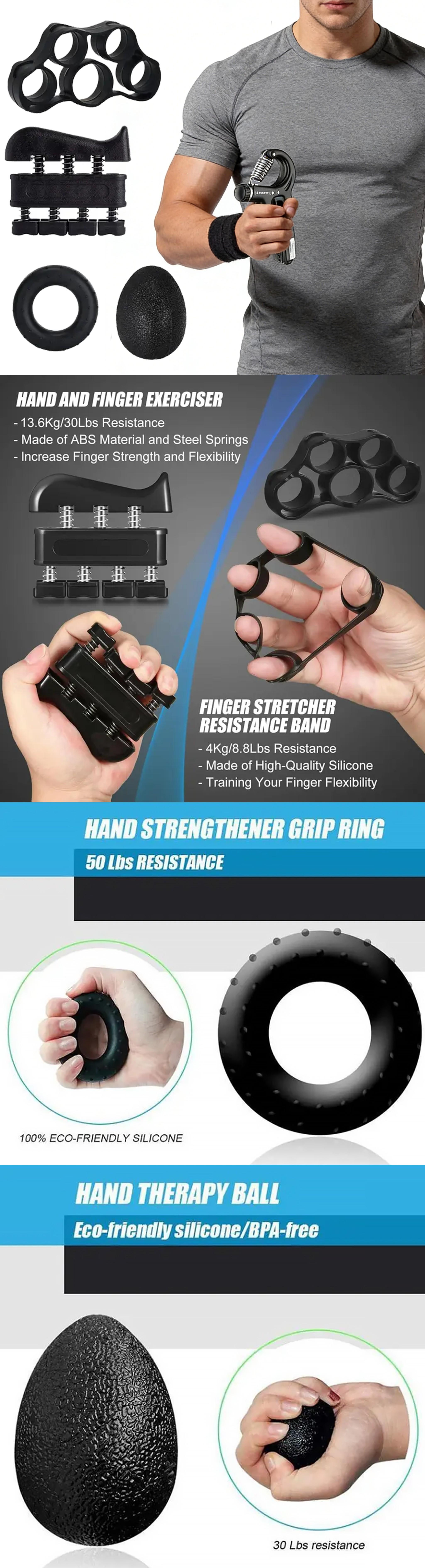 All-in-One Grip Strength Trainer 5Pcs Hand Exerciser Kit for Men Women Forearm Training with Ergonomic Grip and Enhanced Comfort