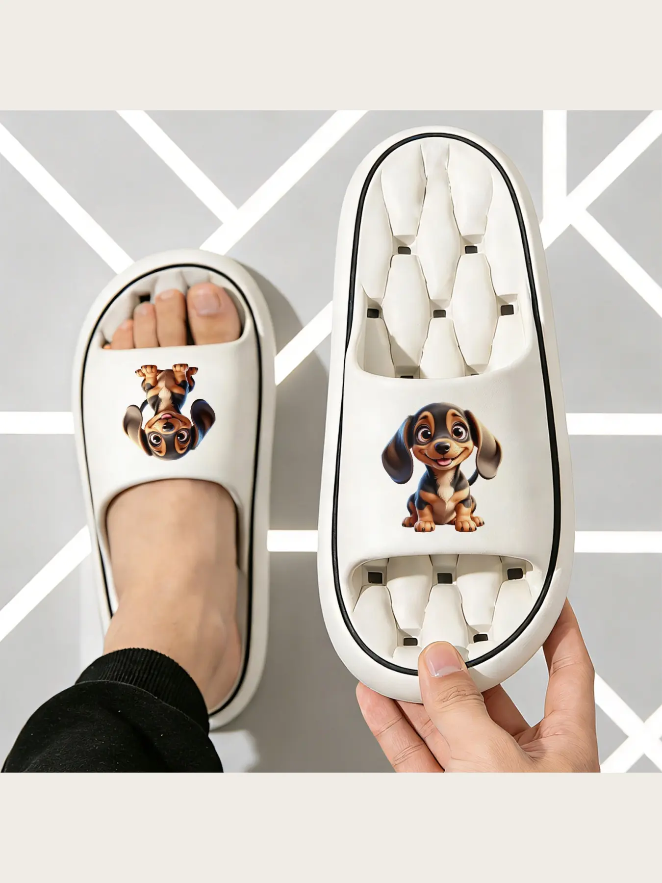 Adorable Dachshund Puppy Print Slippers for Women Men Kids Soft Comfortable Indoor Home Non-Slip Cozy Fleece Lined Warm Winter House Shoes Cute Animal Dog Design Footwear