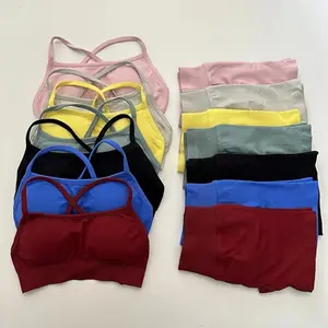 With Logo) DFYFN Yoga Fitness  Women's Seamless Yoga  2-Piece   Backless  Bra Butt-Lifting Shorts Workout Clothes Halter Crop Top Set Tie-Dye Cross Pattern Hoodie sports tracksuits men wrestling suits Men's Velour Patchwork Two-Piece summer thermal track